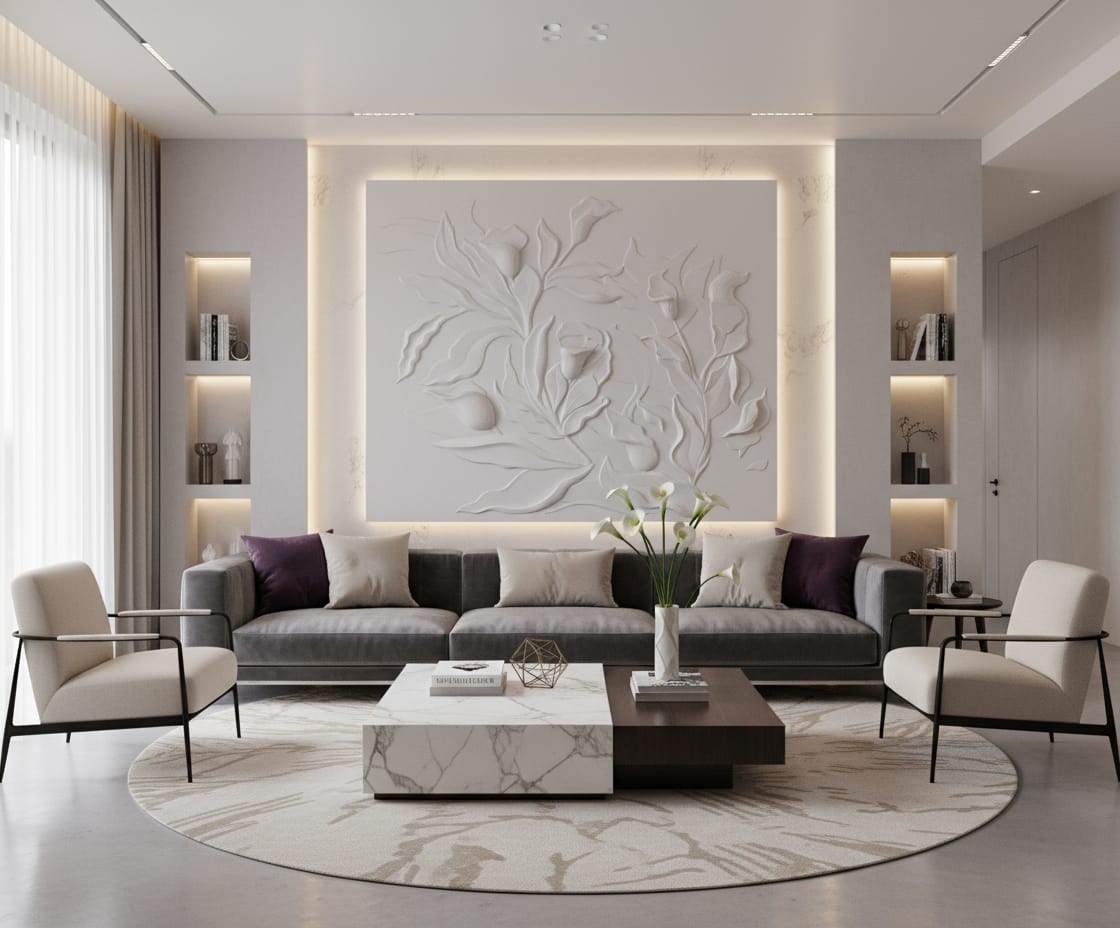 Minimal Leaf Harmony Texture Stone Wall Carving in Natural Stone